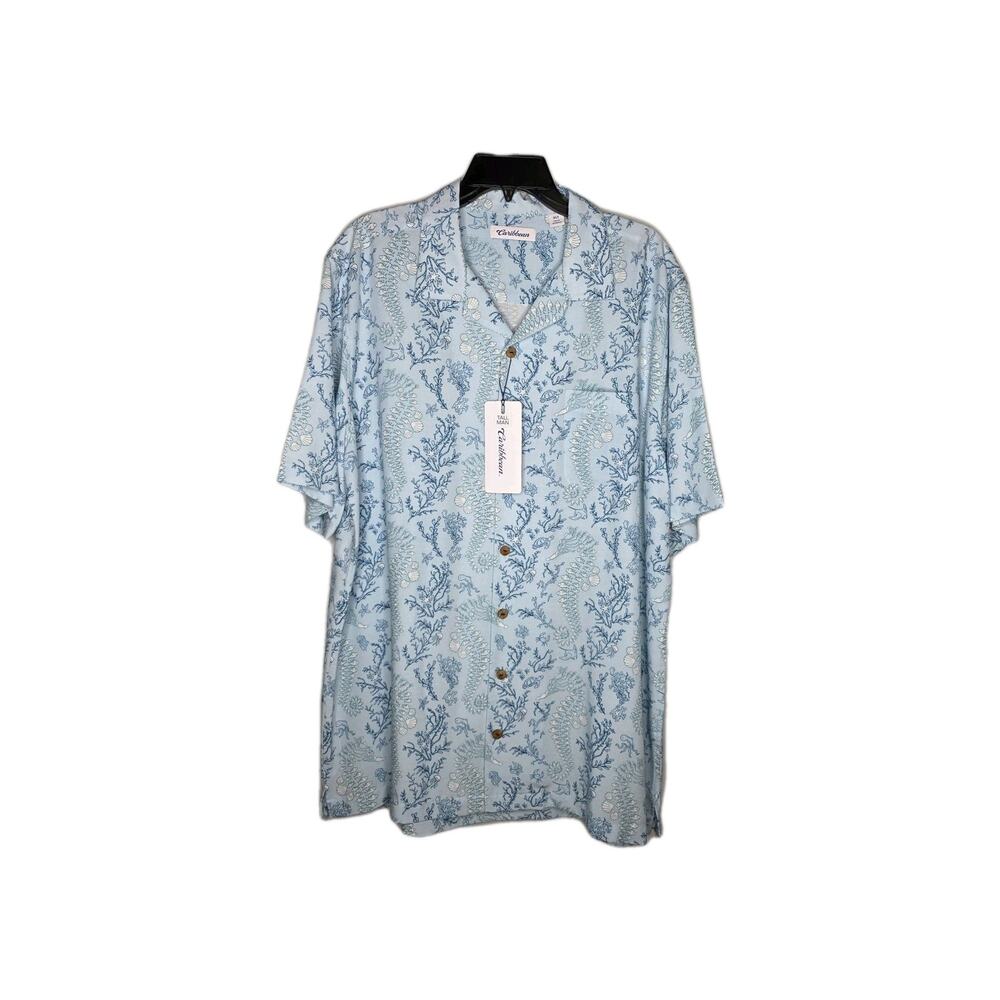 Caribbean Roundtree Yorke Mens XLT Blue Ocean Shirt Light Blue Button Down Tall